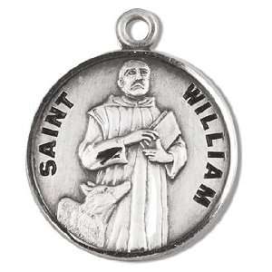 Sterling Silver Patron Saint Medal Round St. William with 20 Chain in 