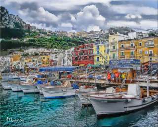Tuscany ART Boats at Capri Italian Villiage PAINTING  