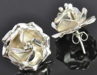   Vintage Taxco Mexico Sterling Silver Rose Flower 3D Post Stud Earrings
