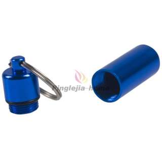 Mini Blue Aluminum Pill Box Case Bottle Holder Container Keychain H 