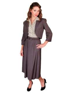 Vintage 3 Piece Ladies Day Suit Charcoal Linen 1940S  