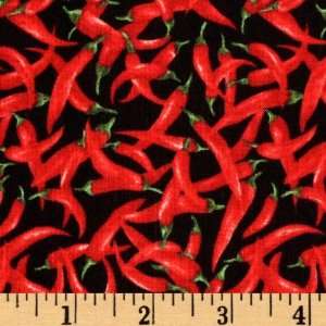   Market Hot Peppers Black/Red Fabric By The Yard Arts, Crafts & Sewing