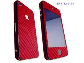 Red Carbon Fiber Vinyl Skin Sticker Cover Protector For Apple Iphone 4 