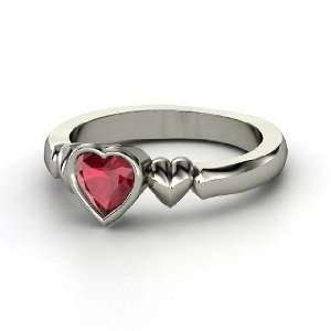    My Heart Beats for You Ring, Heart Ruby Palladium Ring Jewelry