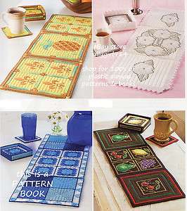 TABLE RUNNERS w/COASTERS~Annies PLASTIC CANVAS PATTERN BOOK~SEE 
