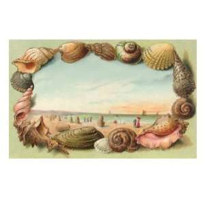 Seashell Frame with Beach Scene Giclee Poster Print, 32x24 
