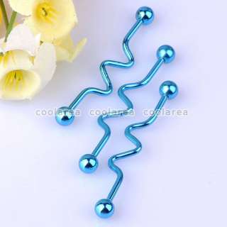 Stainless Steel Blue Twist Tongue Ring Bar Body Jewelry Piercing 14GA 