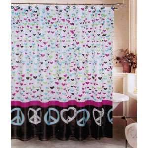   Peace Sign Fabric Shower Curtain with 12 Peace Sign Shower Curtain