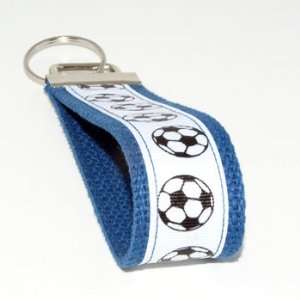  White Soccer Balls 6   Steel Blue   Keychain Key Fob Ring 