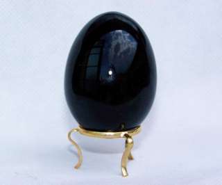 Handmade art black obsidian oval sphere with stand. New  