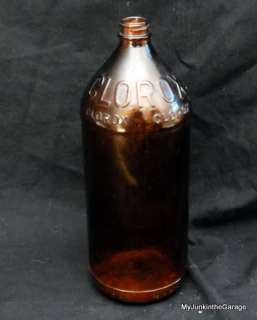 Vintage Glass Amber Brown Clorox Bottle  
