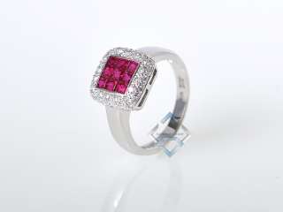 LeVian 18K White Gold Micro Pave Diamond and Ruby Ring  