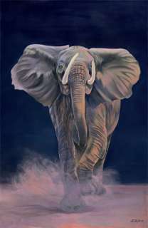 Elephant Charge Wild Animal Art Wildart Painting  