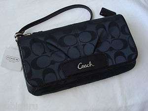   Signature Sateen Flap Clutch Wristlet Wallet Bag Purse Black 47013