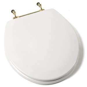 Deluxe Molded Round Toilet Seat in White Hinge Finish Chrome and 