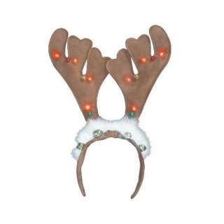  Brown Fur Trim Christmas Reindeer Antlers Blinking LED 