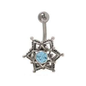  Antique Star Belly Button Ring Light Blue Cz Gem Jewelry