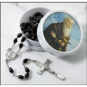   XVI Black Wood Beads Saint St Benedict Rosary with Storage Case