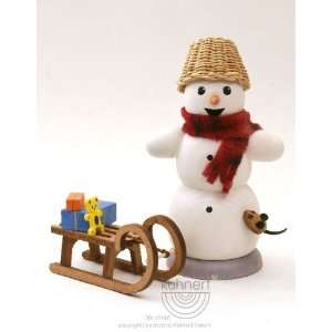   Incense Smoker Snowman with Sled and Mouse, 5 Inch